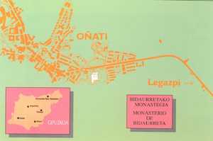 Plano de Oñati y localización en Gipuzkoa.