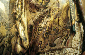 Pintura a pincel sobre oro: Bichas de los grutescos. San Ambrosio.